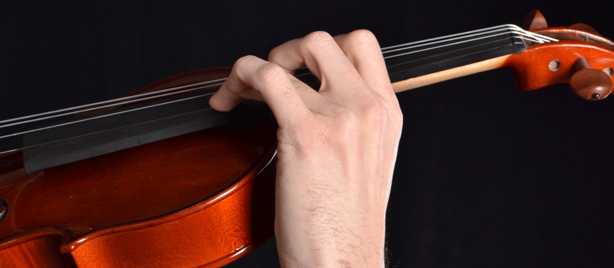 Hand holding neck of violin