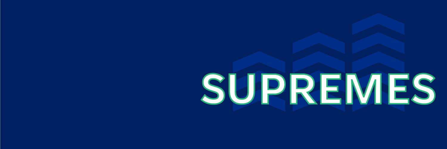 SUPREMES logo on blue background