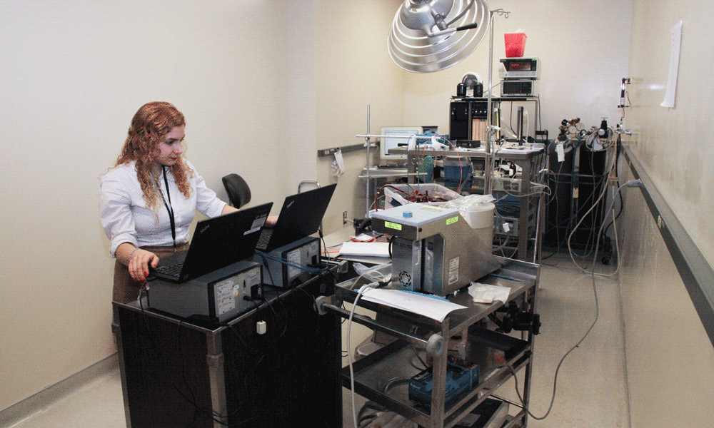 Graduate student Faraneh Fahti working in the Biophotonics Lab at MCW