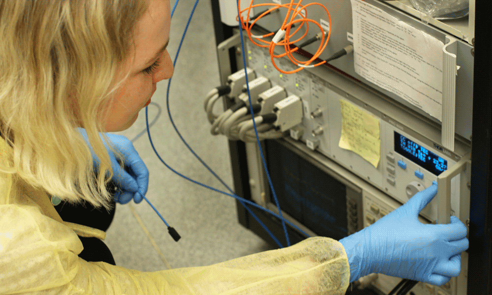 Research assistant Renee Fisher working in the Biophotonics Lab at MCW
