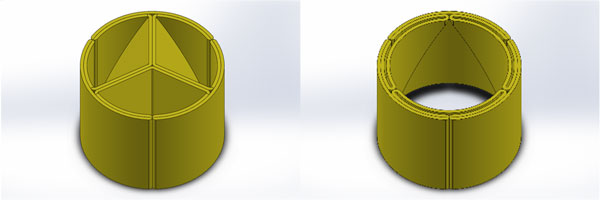 CAD rendering of folded heart vavles, open (right) and closed (left)