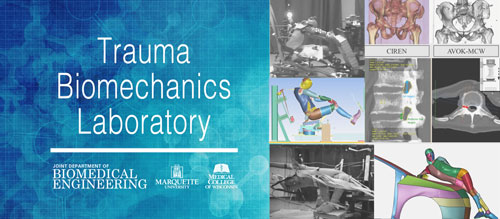 Trauma Biomechanics Lab, MU-MCW BME Logo, TBM Lab research images