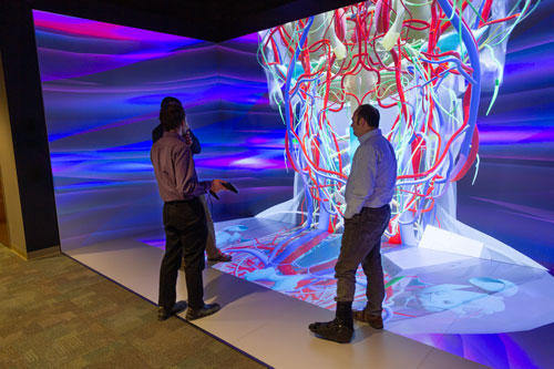 VisLab leadership holds discussion in Cave